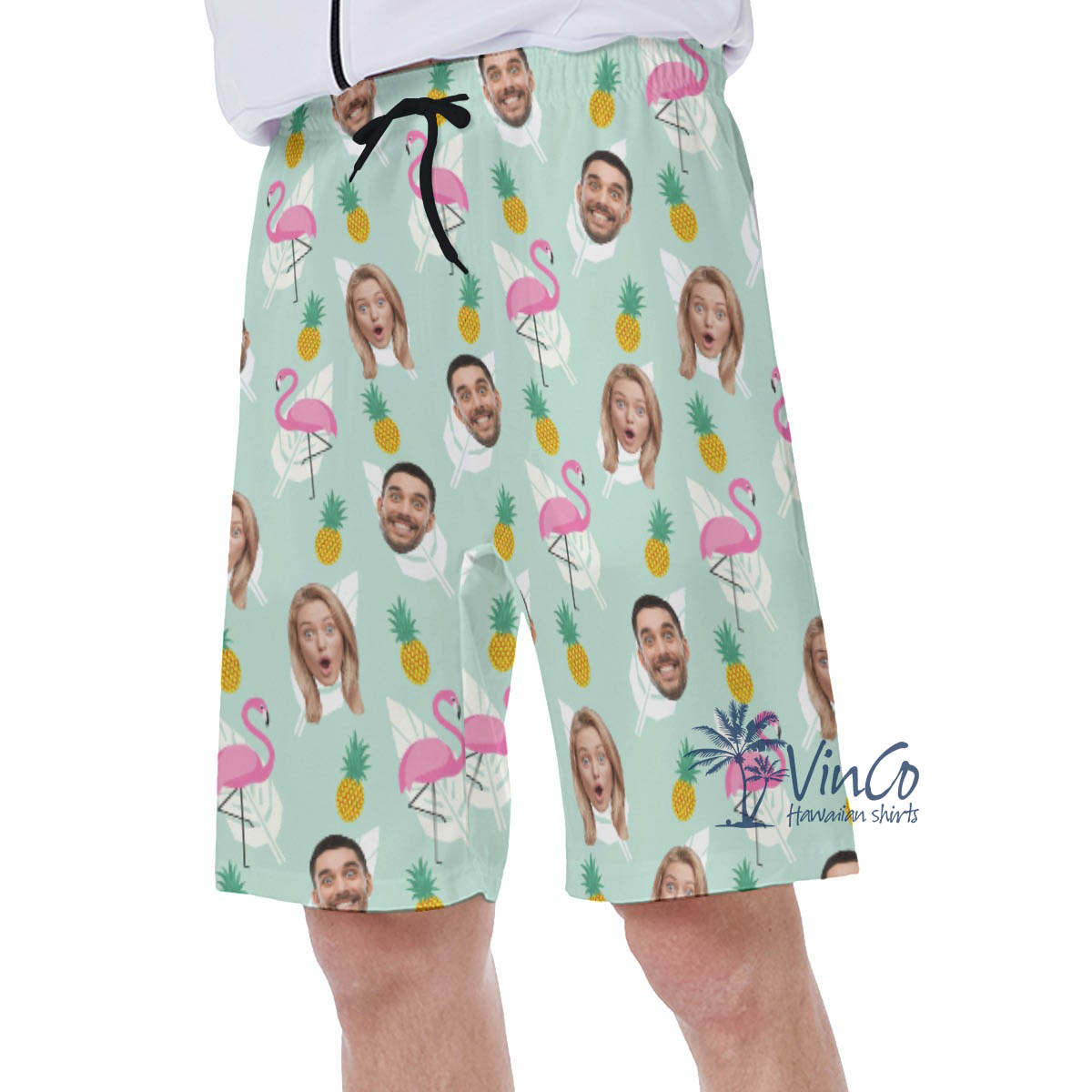 Funny Pineapple Flamingo Custom Face Hawaiian Swim Trunks For Men