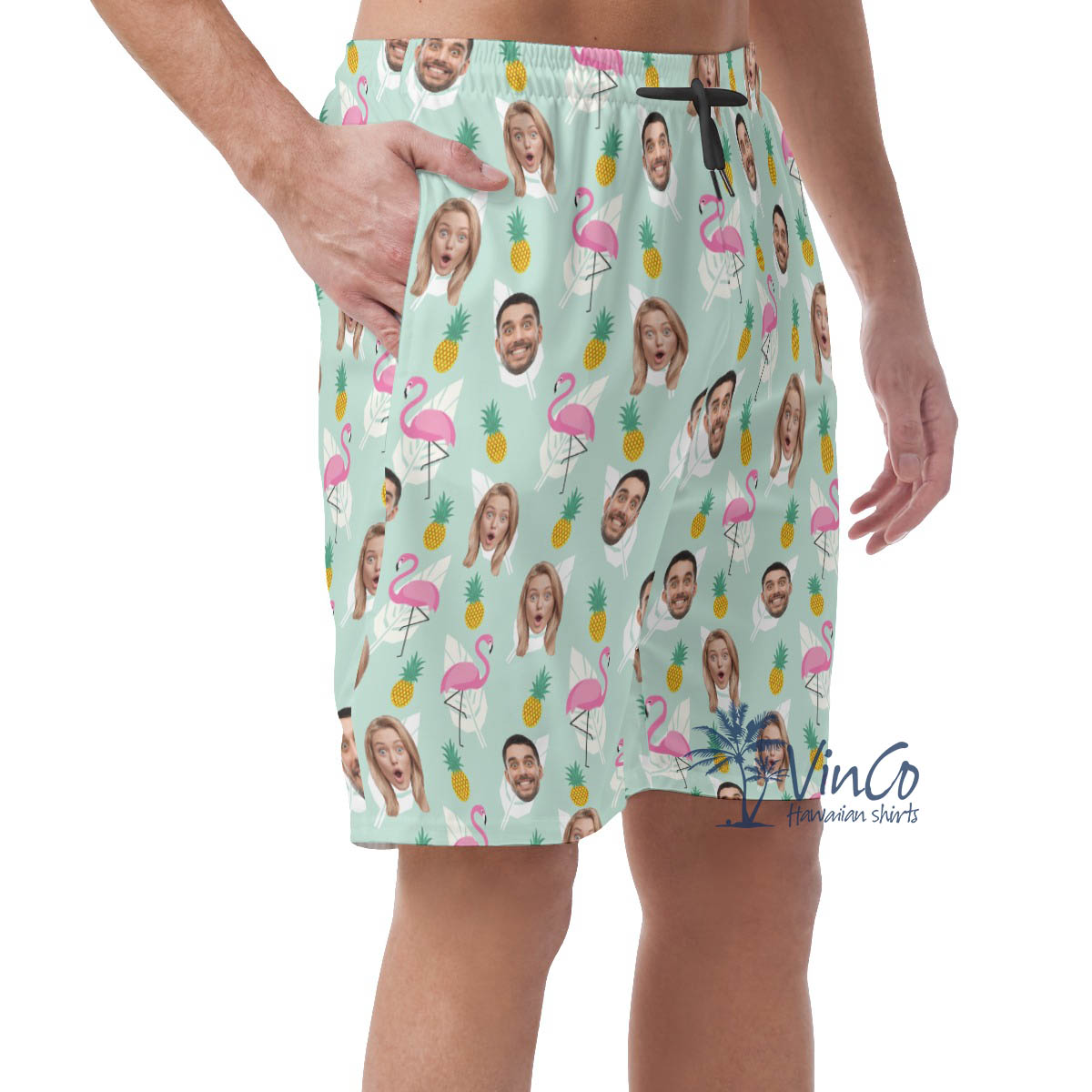 Funny Custom Face Flamingo Pineapple Hawaiian Beach Shorts