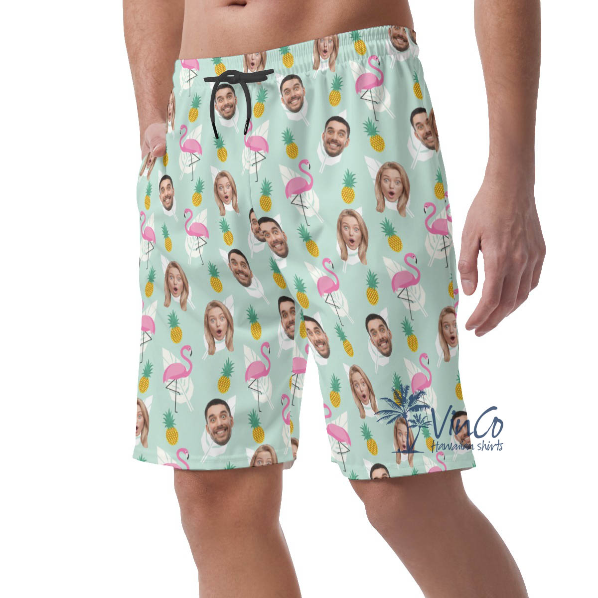 Funny Custom Face Flamingo Pineapple Hawaiian Beach Shorts