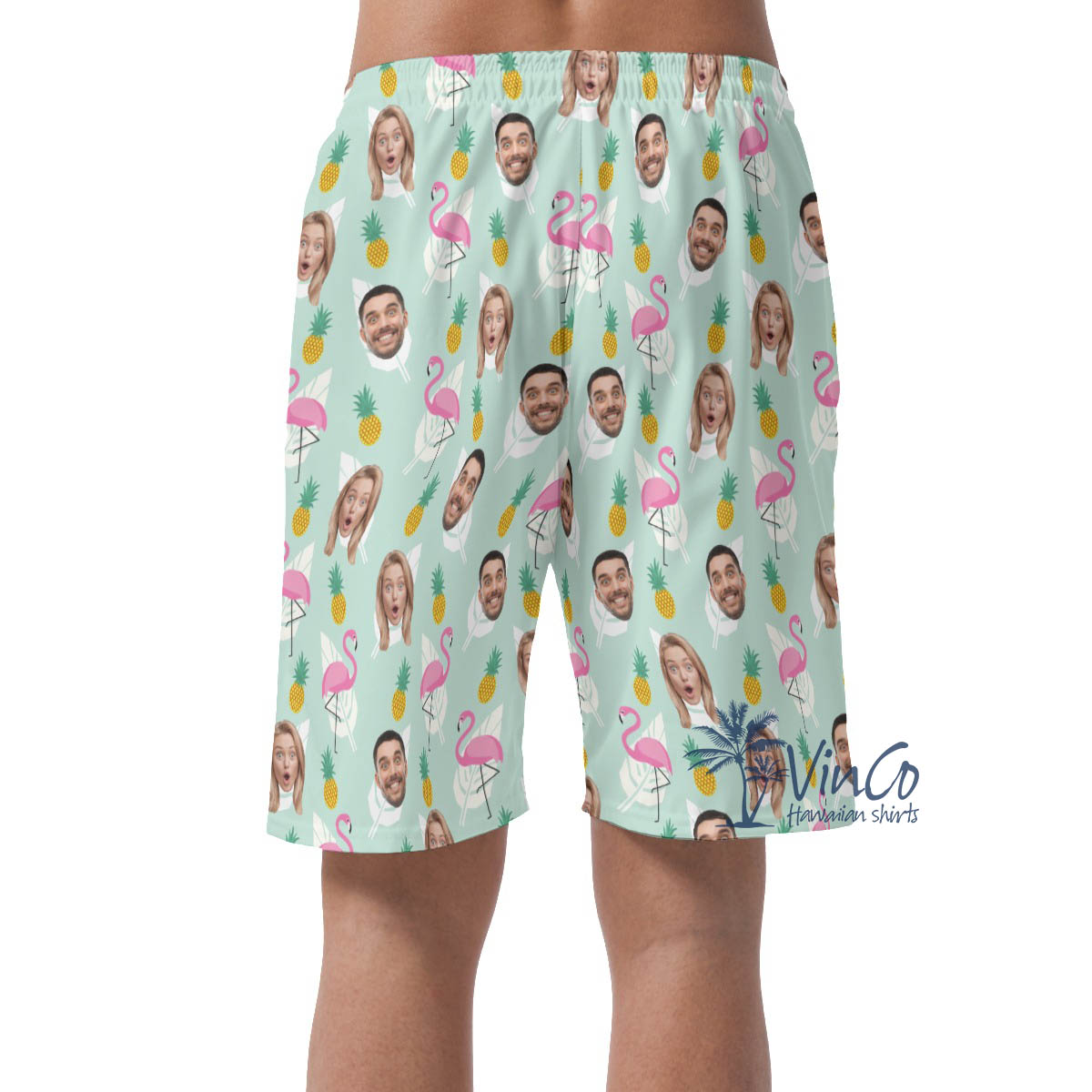 Funny Custom Face Flamingo Pineapple Hawaiian Beach Shorts