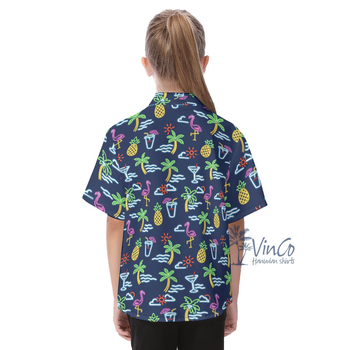 Beach Party Flamingo Hawaiian Button Up Shirt For Kids