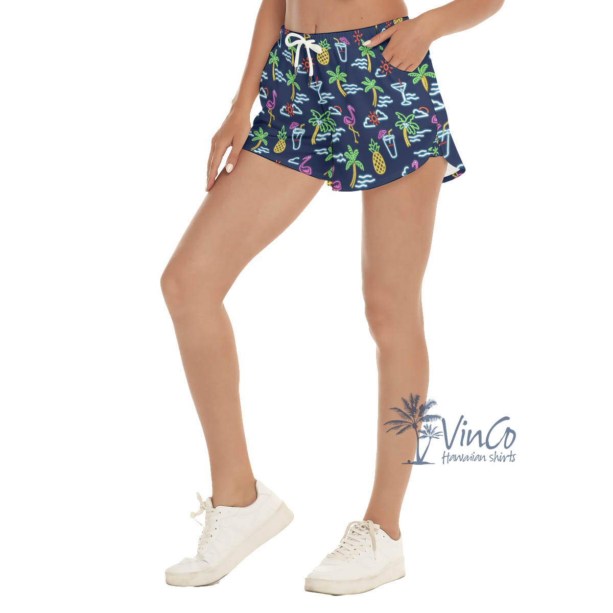 Beach Party Flamingo Hawaiian Beach Shorts For Women
