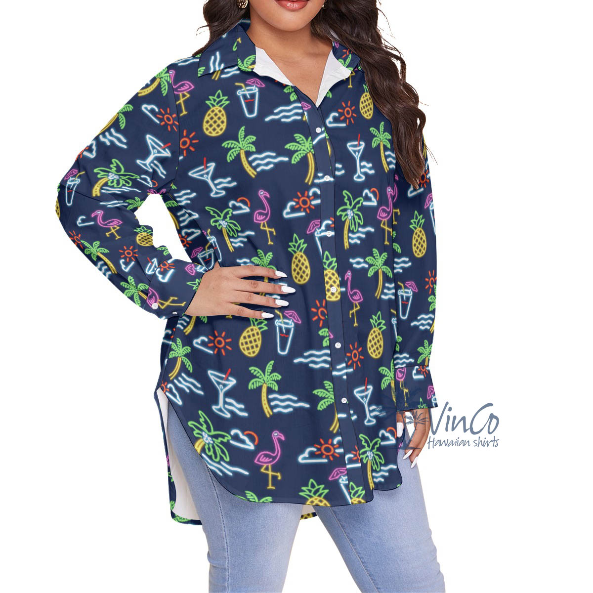 Pink Flamingo Party Plus Size Hawaiian Shirt For Women