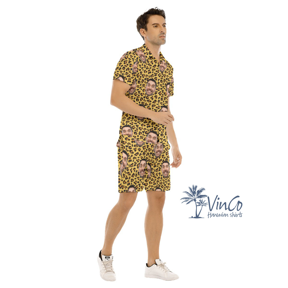 Cool Leopard Custom Face Hawaiian Shirt And Shorts Set