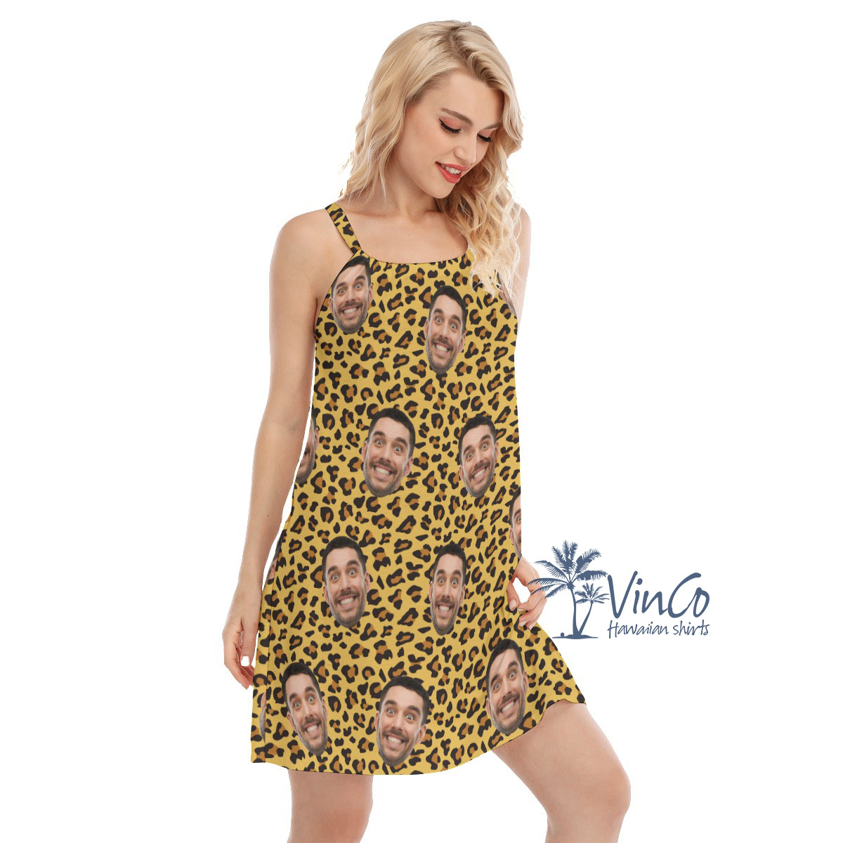 Cool Leopard Custom Face Cami Dress For Women