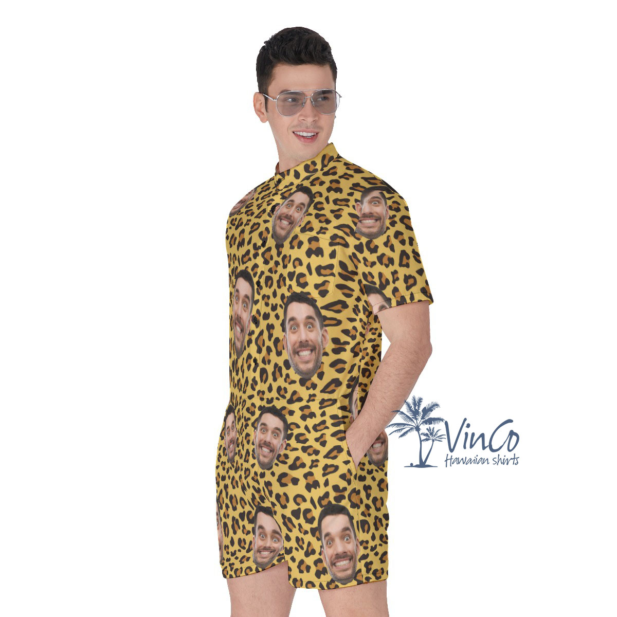 Unique Leopard Custom Face Men's Hawaiian Romper