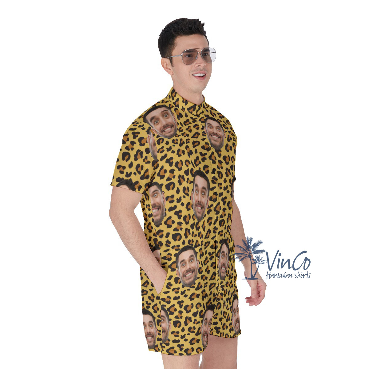 Unique Leopard Custom Face Men's Hawaiian Romper