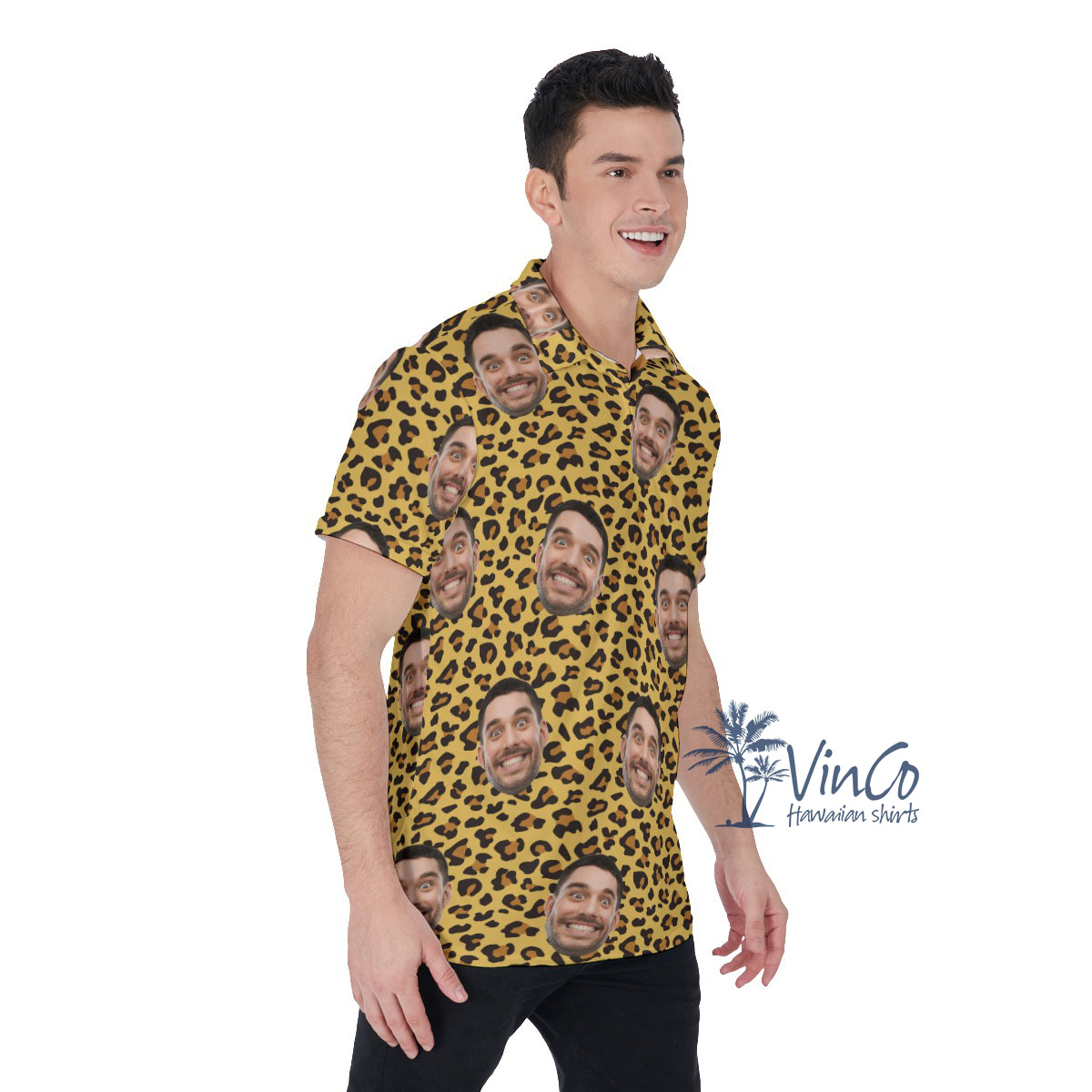 Leopard Custom Men's Collared Shirt With Photo