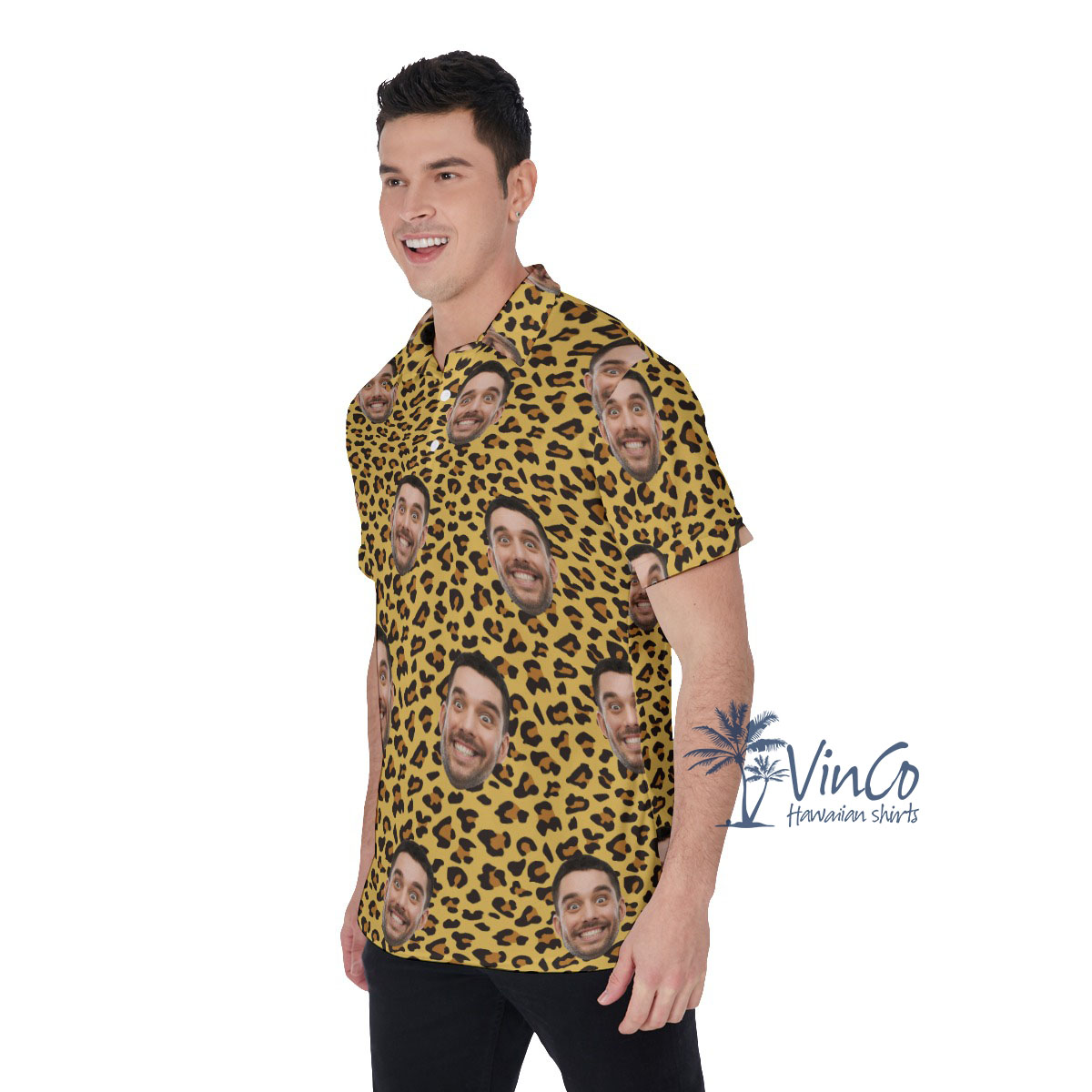 Leopard Custom Men's Collared Shirt With Photo
