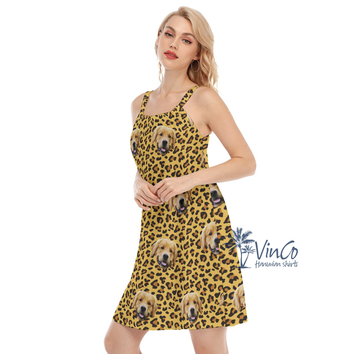 Leopard Custom Women's Cami Dress With Dog Face