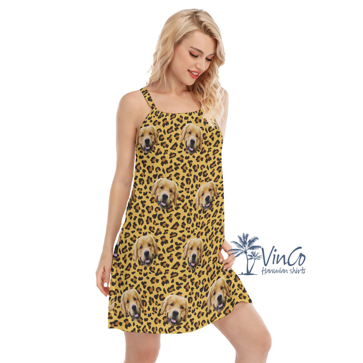 Leopard Custom Women's Cami Dress With Dog Face