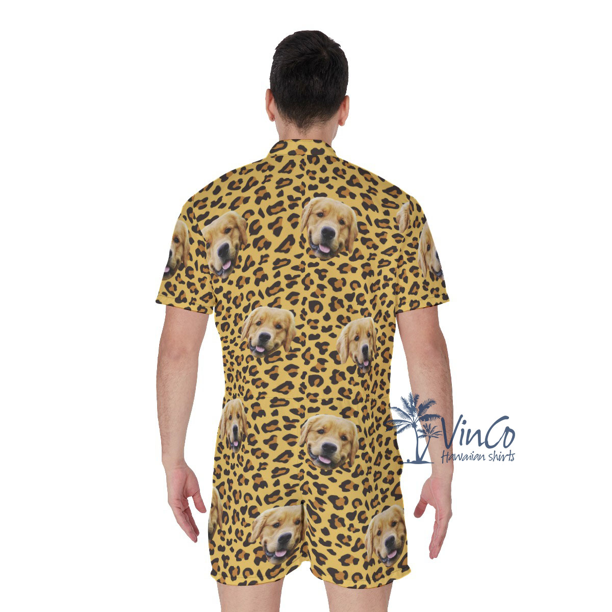 Leopard Custom Men's Hawaiian Romper With Dog Face