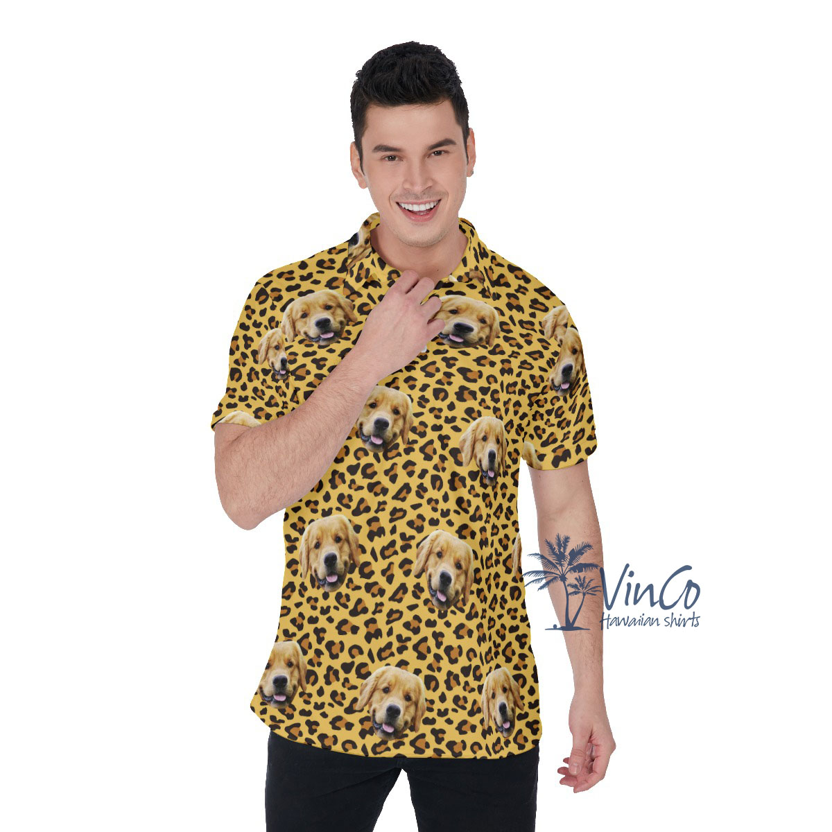 Leopard Custom Hawaiian Golf Shirt With Dog Face - variant image 1