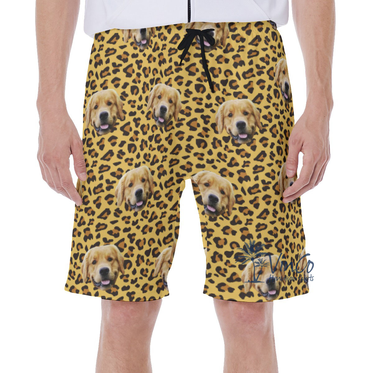 Leopard Custom Hawaiian Men's Swim Trunks With Dog Face - variant image 1