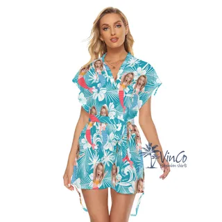 Funny Mermaid Custom Face Hawaiian Dresses With Belt For Women