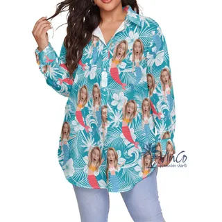 Custom Funny Mermaid Hawaiian Plus Size Shirts With Face