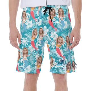 Custom Face Mermaid Blue Hawaiian Swim Trunks For Men