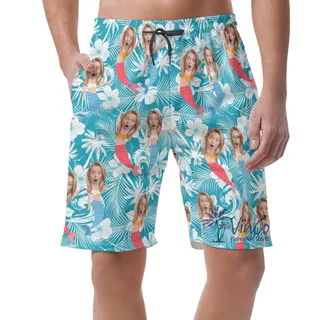 Funny Mermaid Floral Hawaiian Beach Shorts With Custom Face