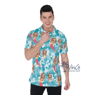 Custom Mermaid Blue Hawaiian Polo Shirts With Face