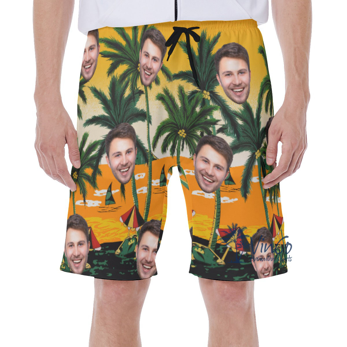 Legend Pacific Yellow Custom Hawaiian Swim Trunks With Multiple Faces - variant image 1