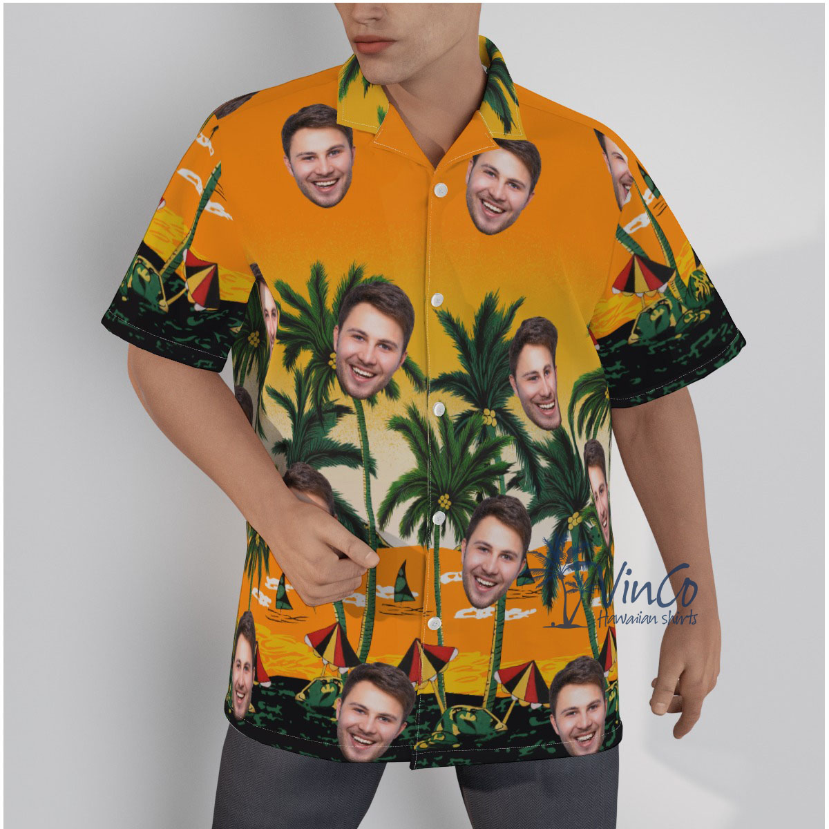 Yellow Custom Face Hawaiian Shirt With Beach Palm Tree - variant image 1