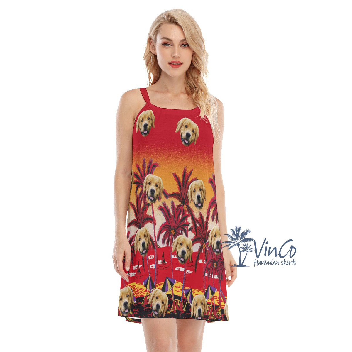 Sunset Beach Red Custom Women's Cami Dress With Face - variant image 1