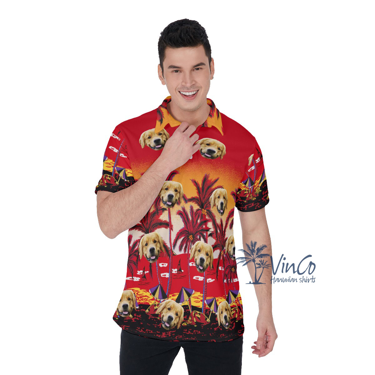 Sunset Beach Custom Face Hawaiian Golf Shirt For Men - variant image 1