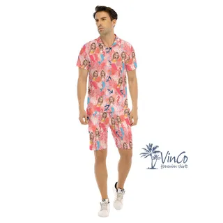 Set Custom Face Mermaid Hawaiian Shirt And Shorts For Men
