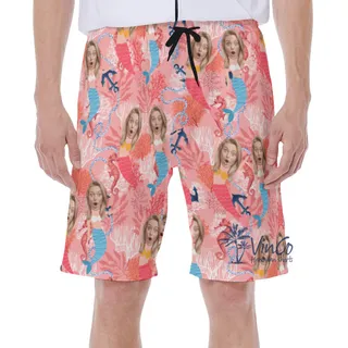 Funny Custom Face Mermaid Hawaiian Swimwear For Men