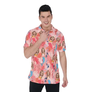Funny Mermaid Custom Face Men's Hawaiian Polo Shirt