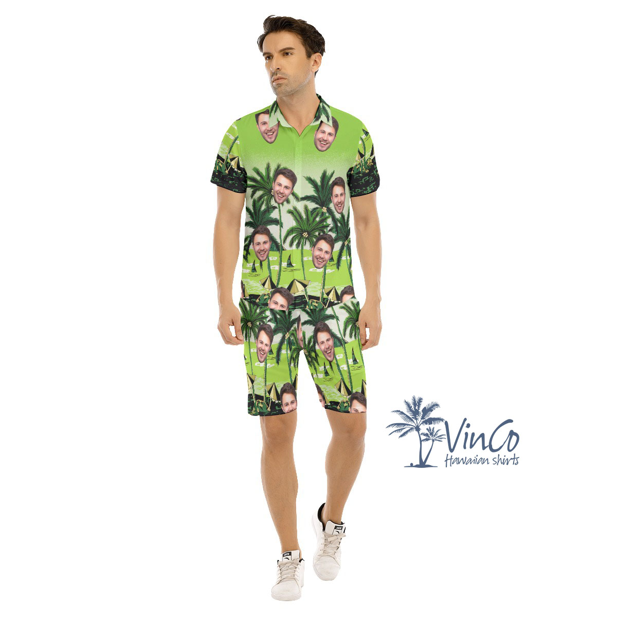 Green Beach Custom Hawaiian Shirt And Shorts Set With Photo - variant image 1