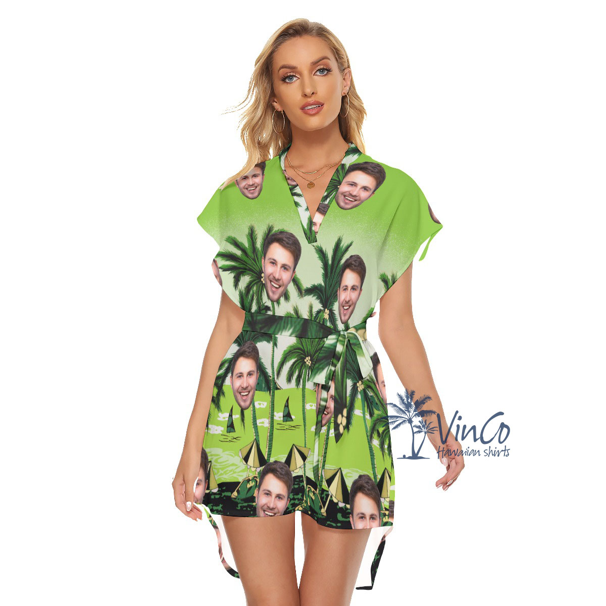 Green Beach Custom Women's Hawaiian Dress With Face - variant image 1