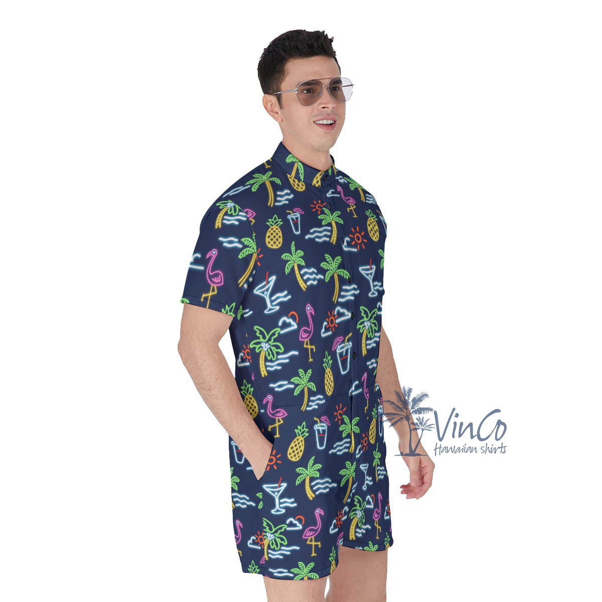 Beach Party Flamingo Hawaiian Romper For Men