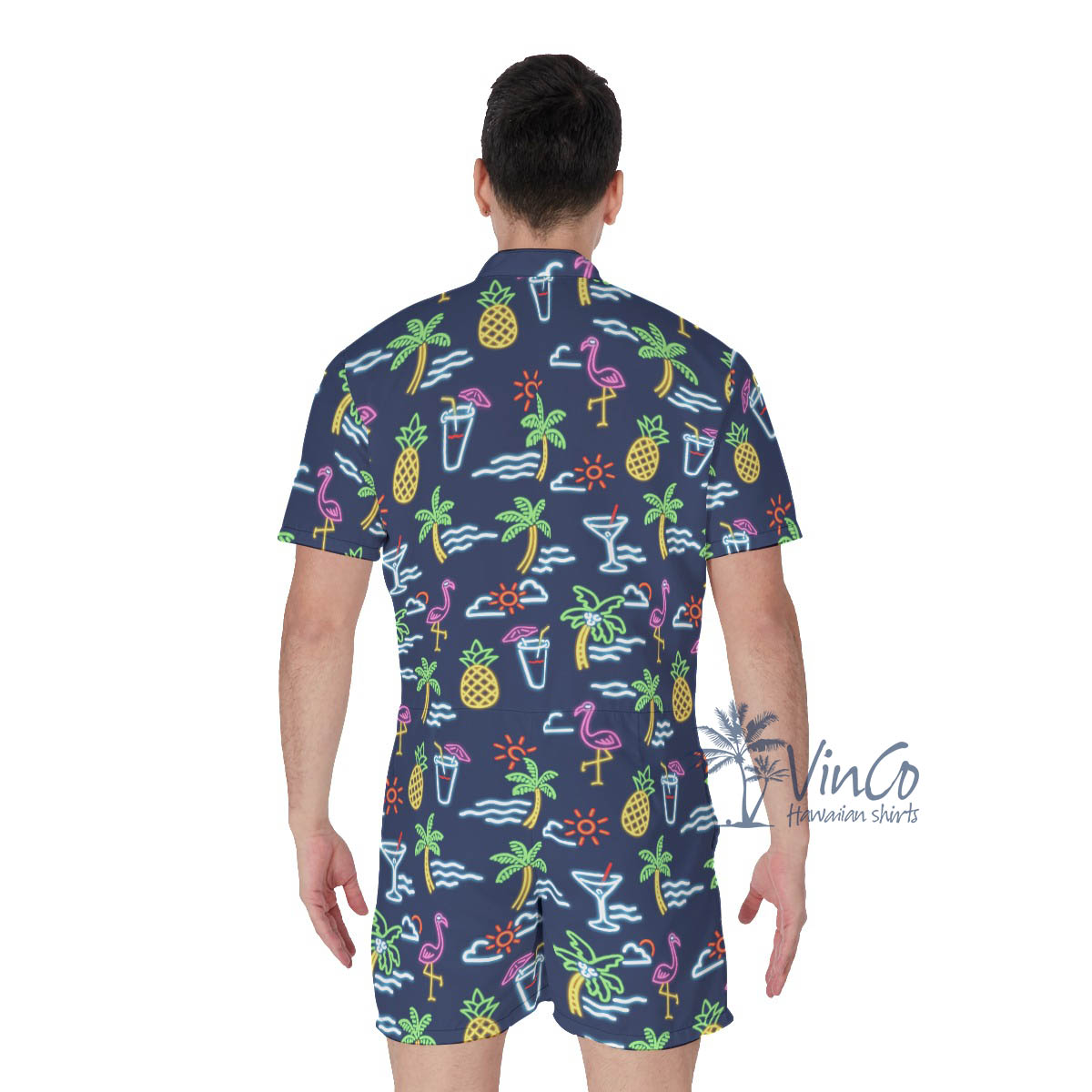 Beach Party Flamingo Hawaiian Romper For Men