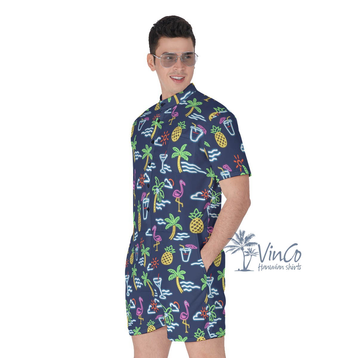 Beach Party Flamingo Hawaiian Romper For Men