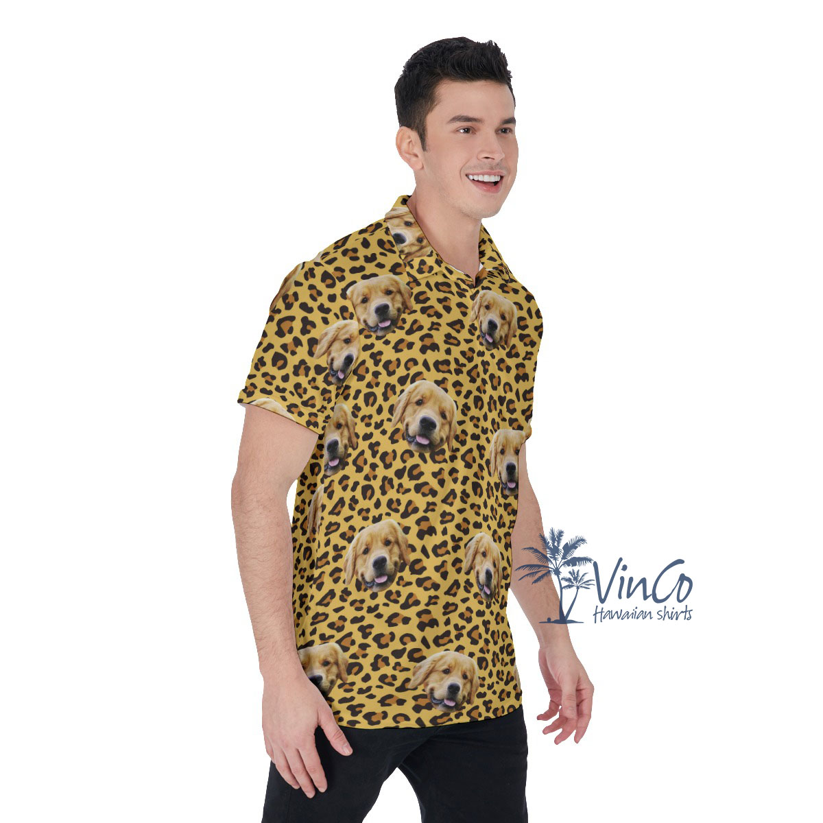 Leopard Custom Hawaiian Golf Shirt With Dog Face