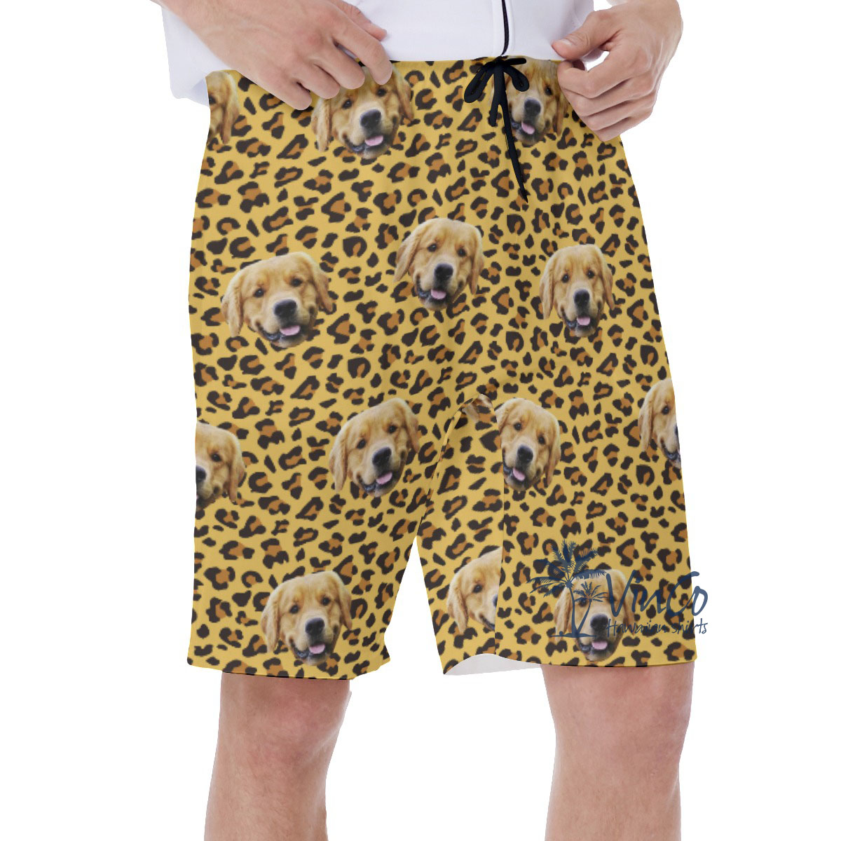 Leopard Custom Hawaiian Men's Swim Trunks With Dog Face