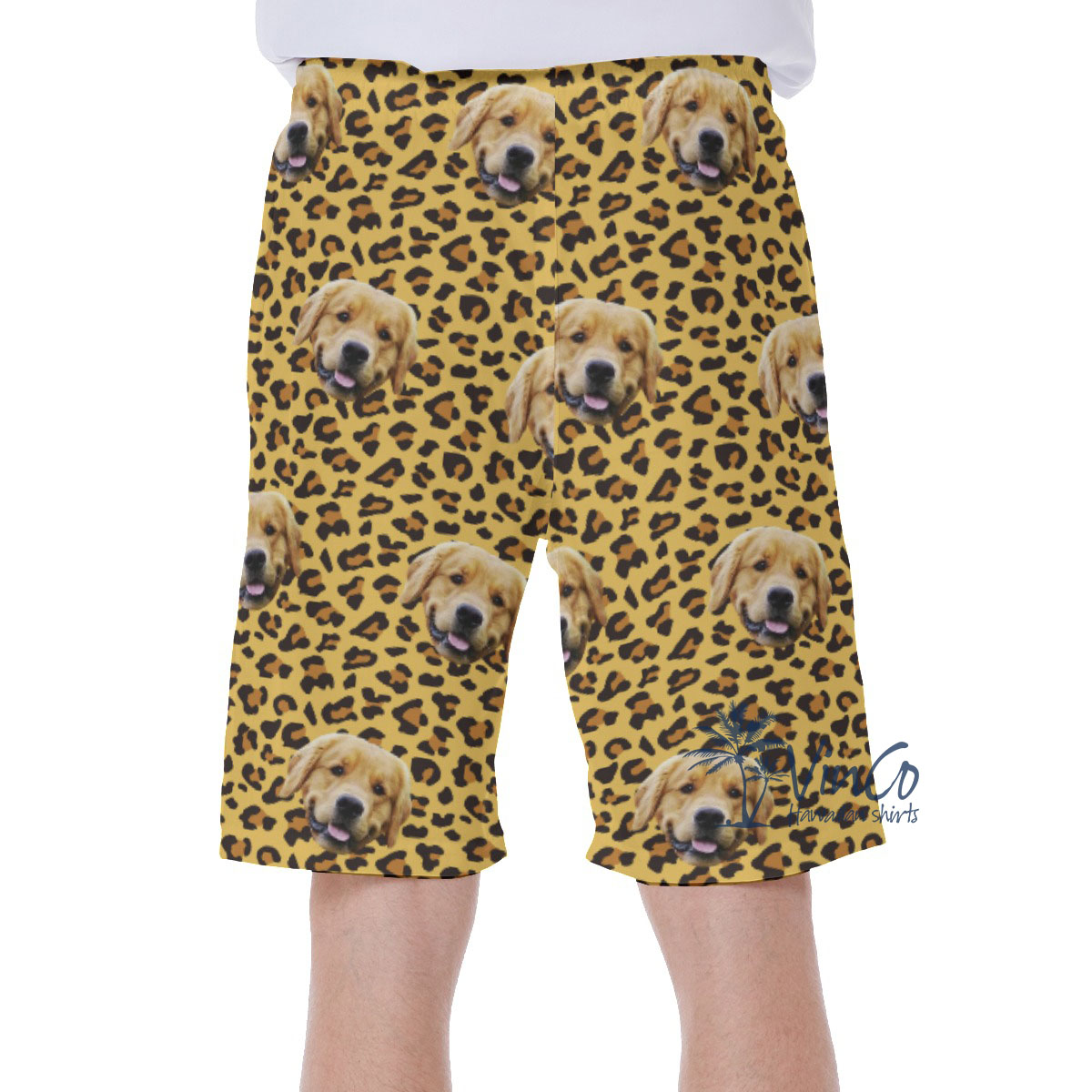 Leopard Custom Hawaiian Men's Swim Trunks With Dog Face