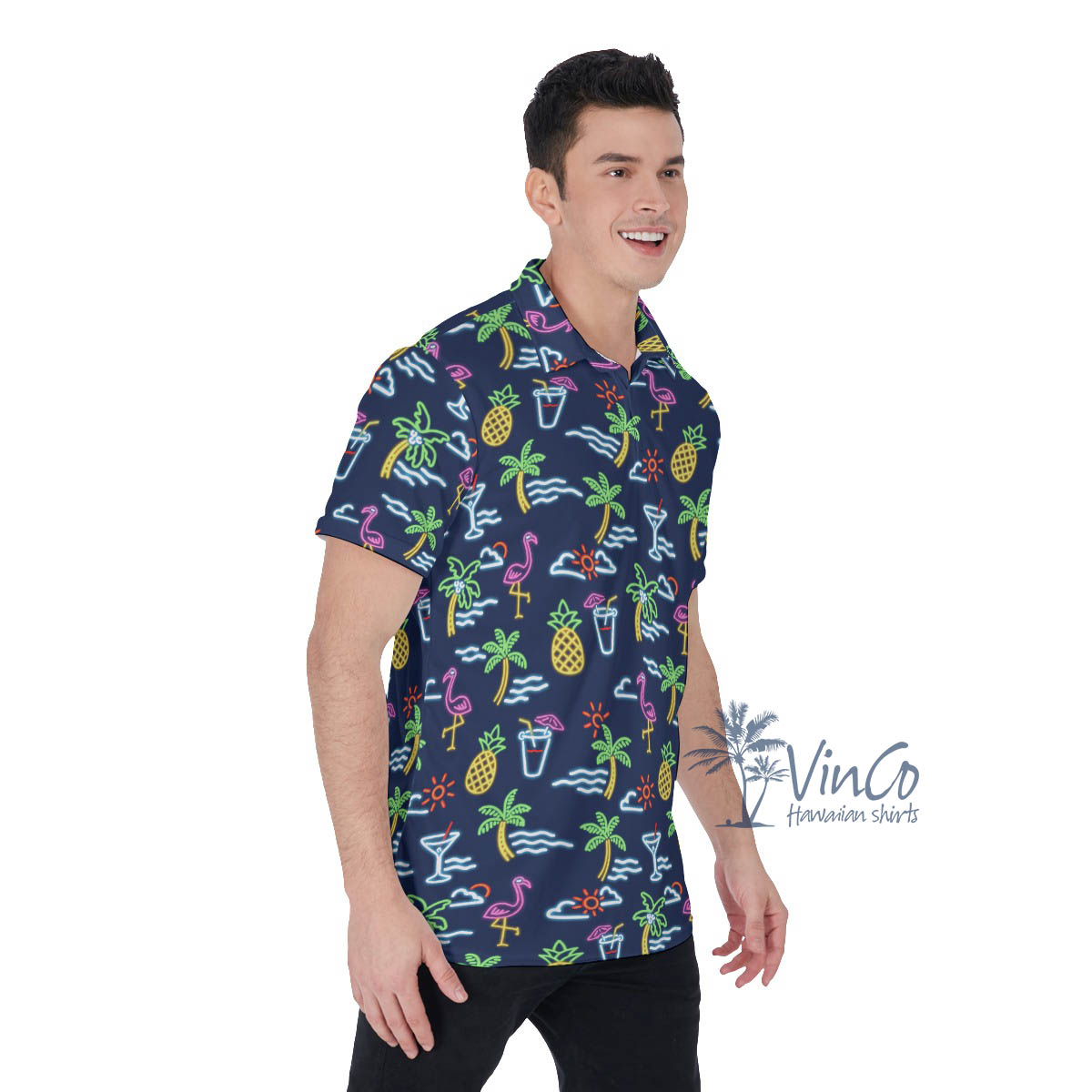 Flamingo Party Hawaiian Polo Shirt For Men