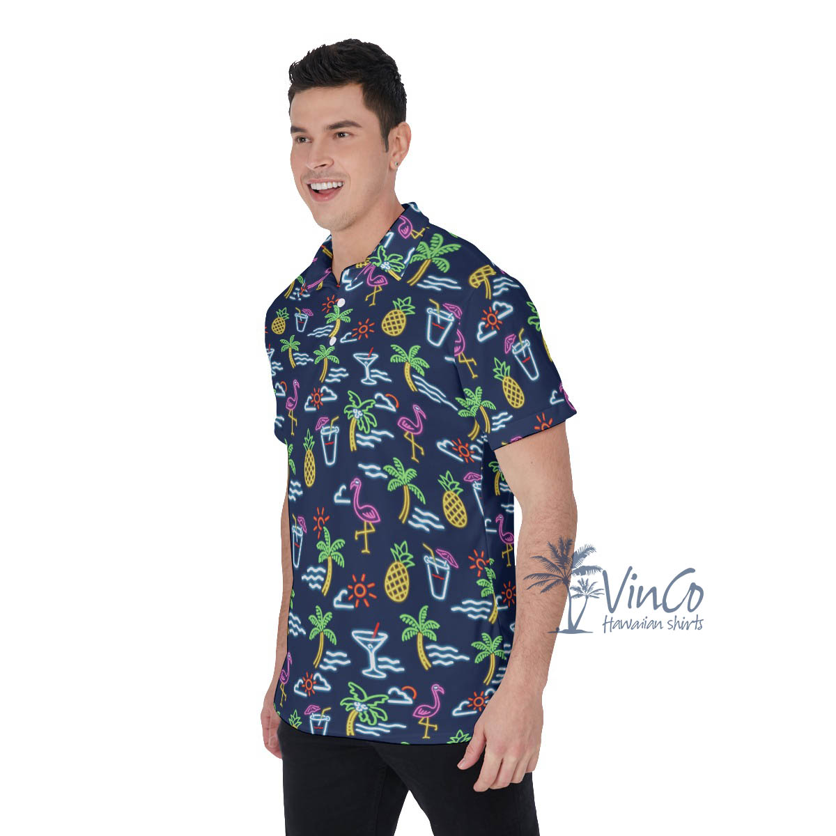 Flamingo Party Hawaiian Polo Shirt For Men