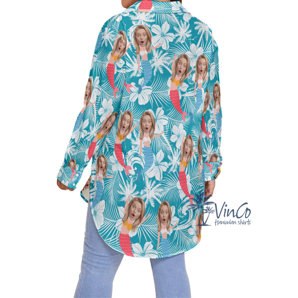 Custom Funny Mermaid Hawaiian Plus Size Shirts With Face