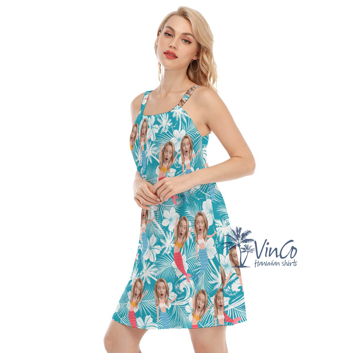 Custom Face With Mermaid Blue Hawaiian Dresses For Women