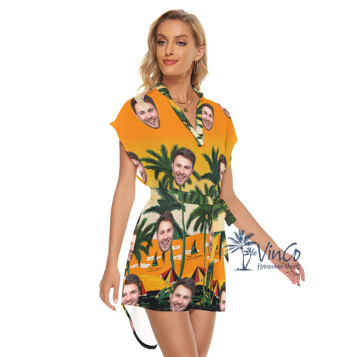 Legend Pacific Yellow Custom Beach Dress With Multiple Faces