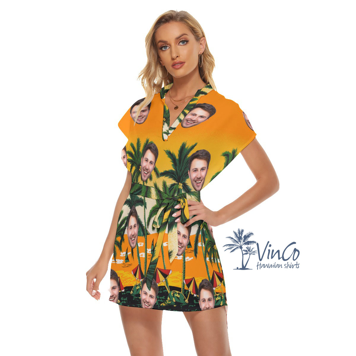 Legend Pacific Yellow Custom Beach Dress With Multiple Faces