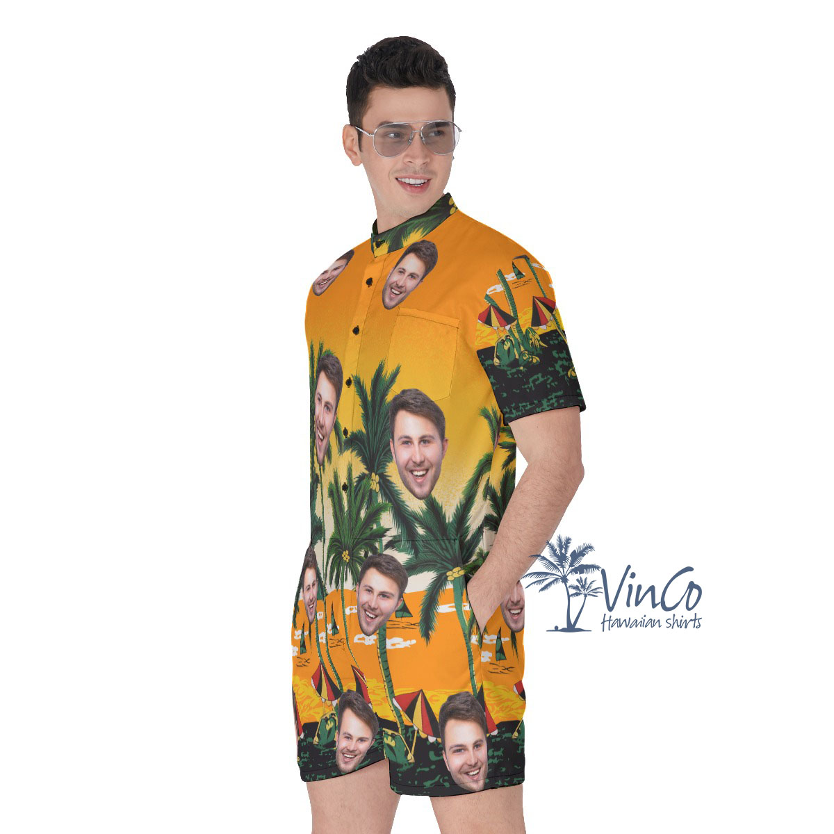 Legend Pacific Yellow Custom Men's Romper With Multiple Faces