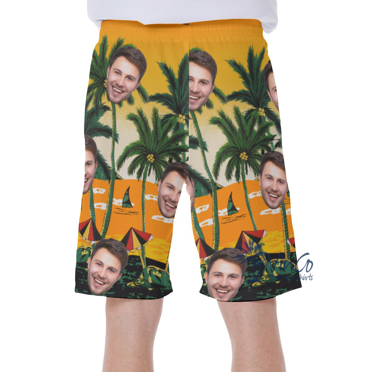 Legend Pacific Yellow Custom Hawaiian Swim Trunks With Multiple Faces