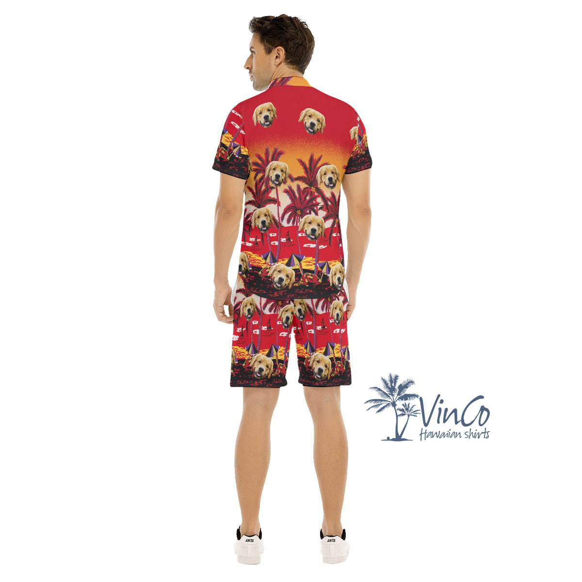 Sunset Beach Red Custom Hawaiian Shirt And Shorts Set With Face