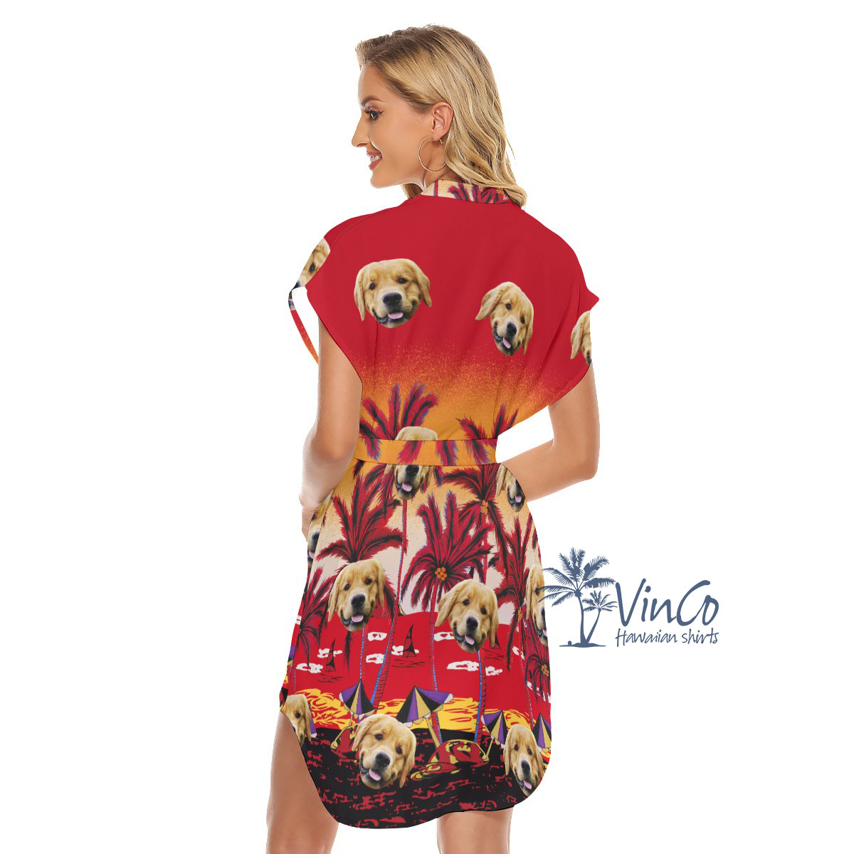 Sunset Beach Hawaiian Belted Women's Dress With Custom Face
