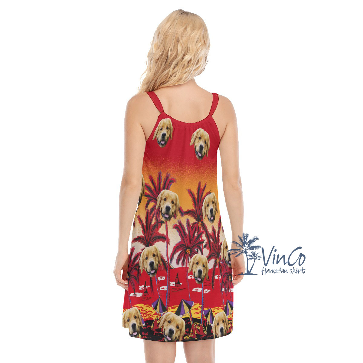 Sunset Beach Red Custom Women's Cami Dress With Face