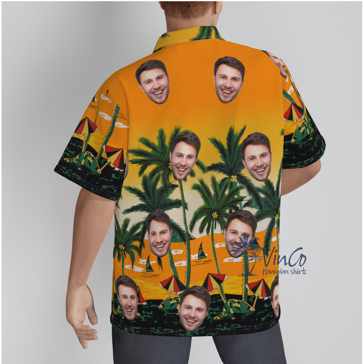 Yellow Custom Face Hawaiian Shirt With Beach Palm Tree